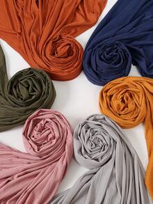 1pc Premium Knitted Ribbed Hijab Scarf For Women, Striped & Solid Color Headwear, Soft Breathable Shawl For Daily Dress - Plain-colored, Smooth-surfaced, Threaded Long Towel - View 7