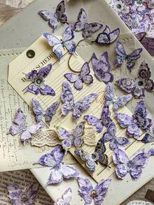 1 Pack 25pcs Vintage Butterfly Theme Hard Card Stickers DIY Decoration For Photo Album, Diary, Planner School Supplies - Cutting Words Butterfly - View 12