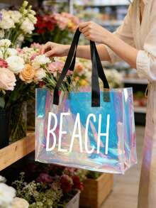 "BEACH" Print Transparent Tote Bag, Colorful Transparent Beach Bag, Large Waterproof PVC Swimming Bag, Portable Transparent Travel Shoulder Bag, Lightweight Durable Pool Bag, Fashion Transparent Handbag Suitable For Beach Vacation, Swimming, Sports Training, Fitness, Travel, Daily Outings, Shopping, Mother's Day, Birthday, Anniversary, Party Gift For Women, Girls, Moms, Friends, Summer Essential - Multicolor - View 11