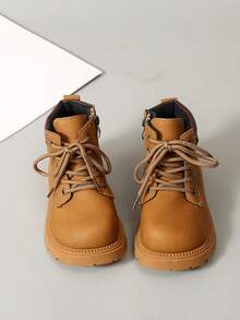 Kids Round Toe Retro Cargo Style Style Thick Sole Ankle Boots - Brown - View 5