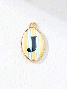 1 pieza Dijes de Letras Iniciales para Hacer Joyas DIY, Colgantes de Alfabeto Ovalados con Esmalte Dorado y Rayas de Colores, Dijes Surtidos A-Z para Pulseras y Collares - Multicolor - Ver 17