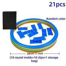 21pcs/Set (Includes 10 Models, 10 Buckles And 1 Storage Bag) Bouncy Sensory Motion Set, Diameter 28/38/42CM(11/15/16.5inch). Suitable For Multi-Person Outdoor Activities, Sports Agility Ladder And Physical Exercise Equipment, Fast Reaction Agility Improvement, Lawn, Backyard Activity Props, Mixed Colors - Multicolor - View 16