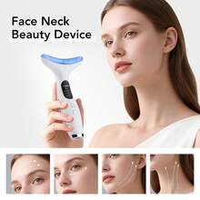 Hailicare 7-Color LED Photon Skin Tightening Neck & Face Massager, Heating & Vibration Facial Beauty Device,Portable Face Massager, USB Rechargeable Multi-Light Skincare Tool With Digital Display, Ergonomic Design For Face & Neck, Multi-Mode Beauty Instrument - White - View 5