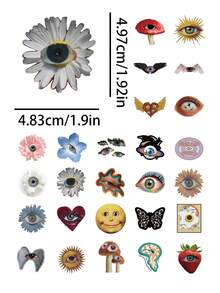 50pcs Surreal Weird Eye Art Stickers - Glitch Subculture Style, Flower Eyes & Mutated Organs, Waterproof PVC Material, Suitable For Skateboard, Kindle, Laptop, Notebook, Journal, Scrapbook, Desktop Accessories - Multicolor - View 5