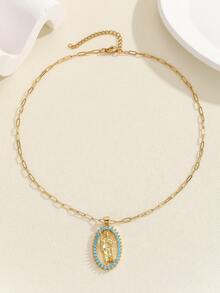 1pc Luxury Round Embossed Virgin Mary Pendant, Unisex, Suitable For Daily Wear - Multicolor - View 3
