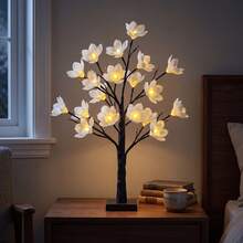 LED White Magnolia Bonsai Tree Lamp, Warm Light Tabletop Flower Night Light, Adjustable Branches Home Decor Lamp For Bedroom Wedding Holiday Ornament, Battery & USB Powered - Warm white light - View 3