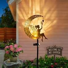 1/2 piezas Luces solares de jardín con estaca de hada de luna, luces decorativas LED de bola de vidrio agrietado para exteriores, luces solares impermeables para paisaje, adecuadas para patio, césped, terraza, camino y macizo de flores, decoración de jardín de hadas, regalo de decoración festiva - Lámpara de jardín de hadas - Ver 3