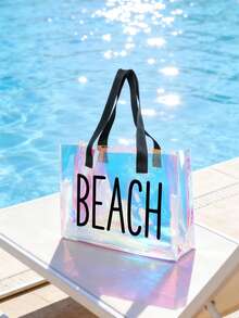 "BEACH" Print Transparent Tote Bag, Colorful Transparent Beach Bag, Large Waterproof PVC Swimming Bag, Portable Transparent Travel Shoulder Bag, Lightweight Durable Pool Bag, Fashion Transparent Handbag Suitable For Beach Vacation, Swimming, Sports Training, Fitness, Travel, Daily Outings, Shopping, Mother's Day, Birthday, Anniversary, Party Gift For Women, Girls, Moms, Friends, Summer Essential - Multicolor - View 15