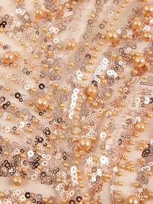 Women's Formal Champagne Pearl Embellished Evening Gown, Suitable For Summer Gala, Wedding Guest, Cocktail Party, Graduation Ceremony - Gold - View 10