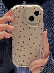 1個白色奶油質感個性化精緻勃根地紅心形圖案手機殼，適用於 iPhone 16 Pro Max/17/16/15/14 Plus/13/12/11 保護殼 Air - 彩色 - 查看 4