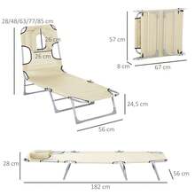 Klappbarer Gartenliegestuhl mit Gesichtsausschnitt, Kopfstütze und 5-fach verstellbarer Rückenlehne, Outdoor-Strand- und Terrassenstuhl, Beige, 182 x 56 x 28 cm - Beige - Übersicht 5