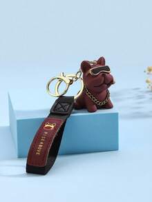1pc Creative Cute Cartoon Bulldog Personalized Keychain Bag Pendant - Red - View 4