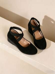 Cross-Strap Low-Cut Wedge Heels With Soft, Non-Slip Soles That Keep Your Feet Comfortable.Wedge Heel For Women Black Shoes - 黑色 - 查看 9
