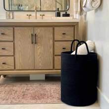 Cestas Almacenaje Cuerda de Algodón con AsasCesta Lavandería de Cuerda Tejida Multiusos Juguetero Practico Guardar Ropa Mantas y Juguetes Para Lavandería Dormitorio y Salón 58 L - Negro - Ver 7