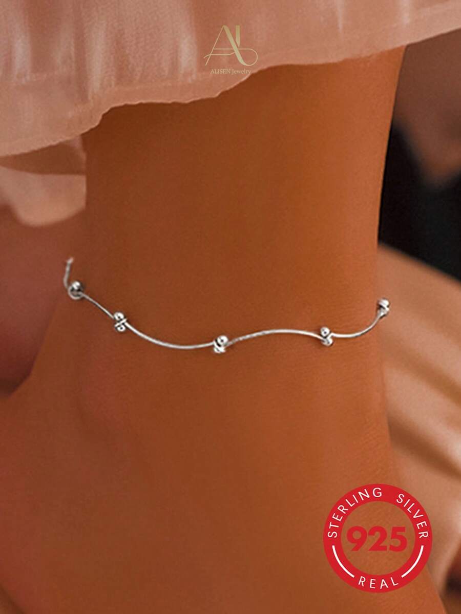 1 pezzo Cavigliera sottile regolabile in argento sterling S925 stile minimalista freddo con perline, decorazione con filo avvolto a doppia perla multi-gruppo, adatta per il pendolarismo in ufficio delle donne, uso quotidiano, appuntamenti, regalo per la migliore amica, regalo di compleanno, design delicato con perline, semplice e senza tempo, versatile per tutte le età, si abbina al pendolarismo quotidiano e agli incontri casuali, ottimo rapporto qualità-prezzo, ideale per il compleanno della migliore amica e piccoli regali per le vacanze - Argento - Visualizzare 1