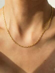 1pc Minimalist Stainless Steel Vacuum Plated DIY Thin Chain Flattened Extended O-Ring Chain, Unisex, Suitable For Friends Gift And Daily Wear - Gold - View 1