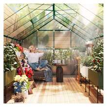 16x8ft Greenhouse Aluminum Walk-In Garden- Polycarbonate Panels, Adjustable Vent, Rain Gutter, Sliding Door - Winter Plant Protection - Multicolor - View 7