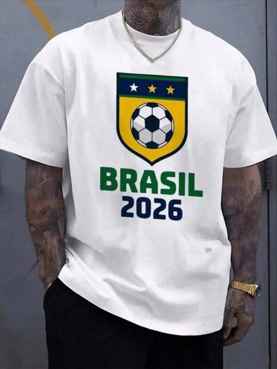 Men's T-Shirts Brazil 2026 Soccer Graphic Men Pattern Print Pure Cotton TShirt Casual Crew Neck TeeBreathableSoft Cotton Perfect For Game DayEveryday Wear Cool Gift For Soccer FansSporty - 黑色 - 查看 1