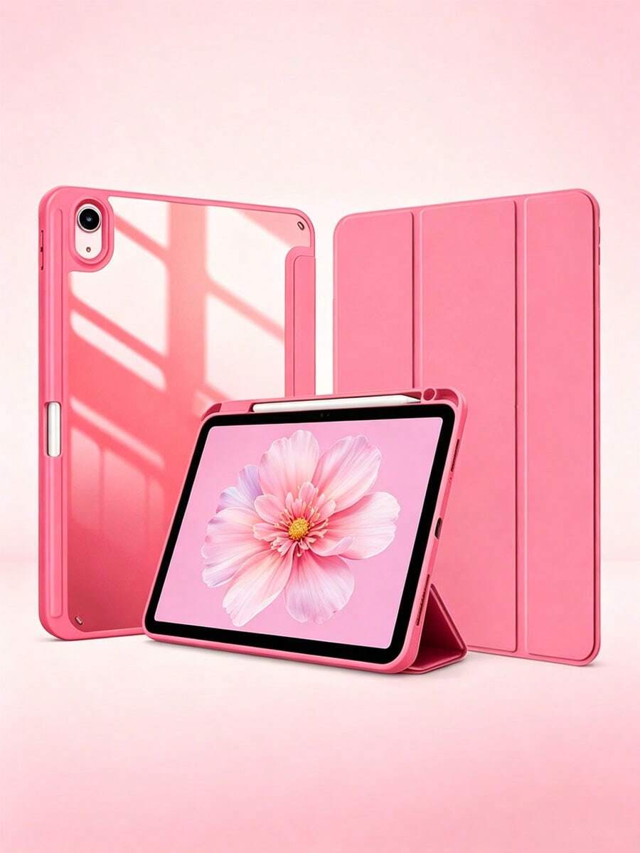 混合透明背殼附筆筒,適用於 iPad 11代 11"(A16,2025) & 10代 10.9"(2022),自動喚醒休眠輕薄保護套 - 玫瑰紅 - 查看 1