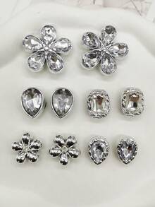 10PCS Silvery Golden Flower ABS Shoe Charms Accessories Shiny Rhinestone Butterfly Clogs Shoe Buckles Diy Decorations Luxury Heart Shoe Clips Decor - Multicolor - View 7
