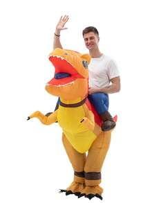 Kostum Tiup Velociraptor Tiga Dimensi Warna Merah dan Ungu, Dua Pilihan Kostum Boneka Dinosaurus Cosplay untuk Acara Pesta - MultiWarna - View 5