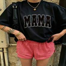 Heartfelt Daily Casual Graphic T-Shirt 100% Cotton Oversized Soft Breathable Casual Crewneck Short Sleeve Top Red Checkered Shorts Street Style Cute Fashion Lovers Casual Wearers Daily Outfit Enthusiasts Gift Givers - 黑色 - 查看 18