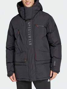 Adidas Men's Hooded Zippered Comfortable Warm Mid-Length Down Jacket - Black - View 2