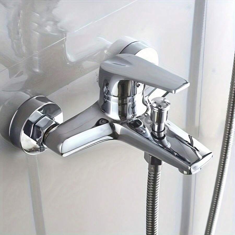 1pc Stainless Steel Bathroom Shower Hot And Cold Water Faucet, Toilet Bathtub Mixing Valve, Concealed Wall-Mounted Three-Way Faucet. Zinc Alloy Three-Valve Bathtub Shower Mixing Faucet, High Pressure Water Control, No Electricity Required, Easy Installation - A - View 1