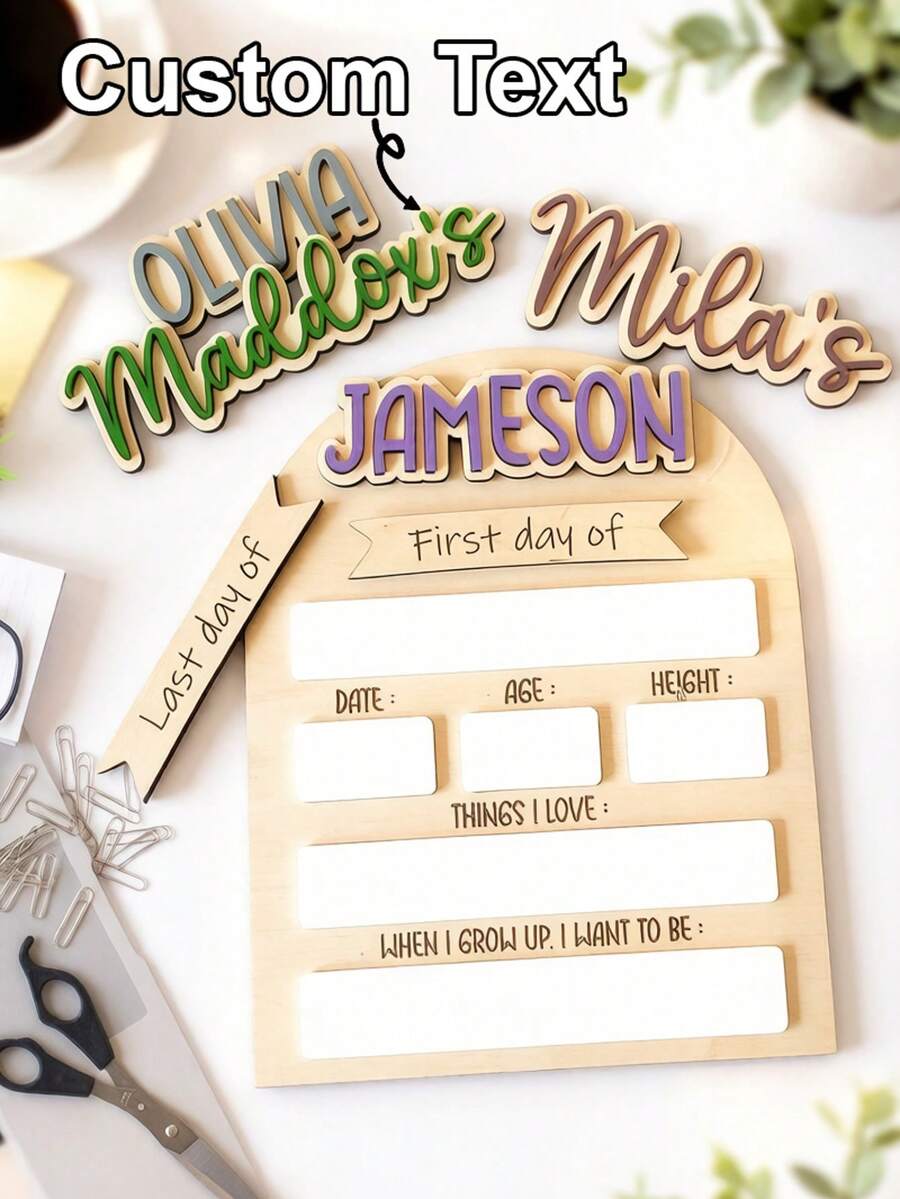 Personalized Name First Day And Last Day Of School Sign, Customized Wooden Back To School Milestone Board, Preschool Kindergarten Photo Prop, Student Keepsake Gift, Personalized Name, Customized Name, School Sign, Milestone Board, First Day Of School - C-school Opening Record Wooden Plaque - View 1