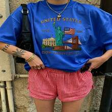 Heartfelt Daily Casual Graphic T-Shirt 100% Cotton Oversized Soft Breathable Casual Crewneck Short Sleeve Top Vintage Aesthetic Red Checkered Shorts United States 250th Anniversary Design For Casual Wearers Fashion Lovers Daily Outfit Enthusiasts Gift Givers - 藍色 - 查看 18