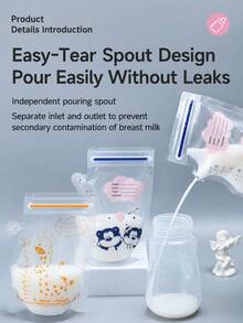 30pcs/60pcs/100pcs Baby Breast Milk Storage Bags Snack Bags Candy Bags, Leak-Proof Zipper Seal, Dual Scale, Cartoon Design - Multicolor - View 3
