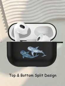 New Shark Pattern Earphone Protective Case, Compatible With IPhone - Also Compatible With AirPods 2/4 High-Value Niche Earphone Shell, And Compatible With 3/Pro/Pro2/Pro3, Birthday Gift For Friends/Couples, Practical Gift, Niche Ocean Style Bluetooth Earphone Shell - Black - View 1