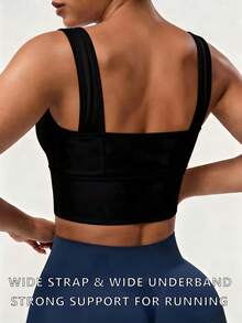 Women's High-Intensity Seamless Racerback Sports Bra, Removable Padding & Wide Band Support, U-Neck Slim Fit, Suitable For Fitness And Daily Wear - Black - View 3