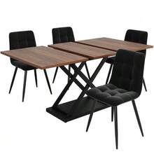 Dining Set (5 Pieces), Extendable Table For 4 People, 160 * 80 * 75 Cm Table With 4 Chairs, Black Velvet Chairs, Walnut-Colored Table - Natural Color - View 3