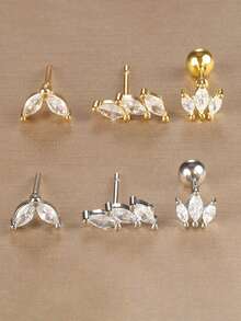 Bộ 3 món bông tai xoắn mạ vàng 18K thép không gỉ đính đá Cubic Zirconia, bông tai kẹp vành tai hình hoa đính đá Cubic Zirconia, trang sức hàng ngày cho nữ - Hoa3 - Xem 8