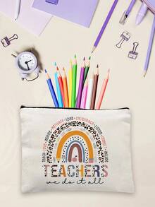 5pcs Best Teacher Theme Zipper Pouch Express Gratitude And Love Makeup Bag Various Snack Small Storage Bag Portable Multi-Functional Storage Bag Teacher Travel Storage Gift Thanksgiving Christmas Birthday Teacher's Day Back To School Graduation Gift - Multicolor - View 4