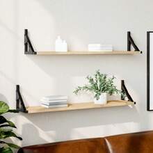 vidaXL Wall Shelves, 2 Pieces, Light Oak Khaki, 80 X 15 X 15.5 Cm, Engineered Wood, Modern, Sturdy Wall Shelves, Rectangular Storage For Living Room, Space-Saving, Stylish, Practical - Light Oak Khaki - View 1
