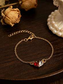 Vintage Palace Style Colorful Gemstone Teardrop Bracelet, Luxury Contrast Color Artificial Diamond French Elegant Thin Chain Bracelet, Women's Fashion Bracelet - Gold - View 15