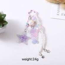 1pc Cute Iridescent Resin Star Keychain, Mixed Color Beads Floral Round Ring Heart Moon Pendant Bag Charm, Cute Teen Backpack Accessory Christmas Gift - Multicolor - View 9