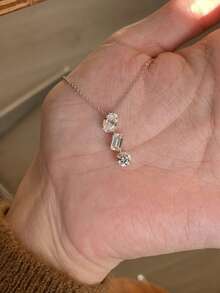 Shescity 1pc Asymmetrical Sparkling Rhinestone Three-Life Stone Necklace For Women, Elegant Light Luxury Niche High-End Minimalist Versatile Collarbone Chain - Silver - View 6