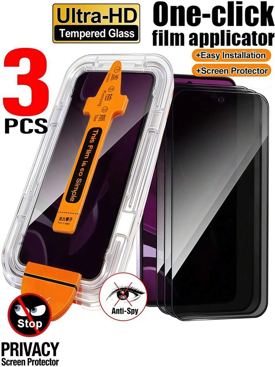 3pcs Anti-Peeping Tempered Glass Screen Protector With One-Click Dust Removal Box, Explosion-Proof Scratch-Resistant Anti-Peeping Phone Screen Protector, Compatible With Samsung Galaxy S25 S24 Ultra FE A57 A56 A55/Compatible With Xiaomi 15T 14T Poco Note 13 14 4g 5g Pro 14C, Bubble-Free Auto-Adsorption, Easy Installation, Privacy Protection Film, Does Not Support Fingerprint Recognition [International Version]