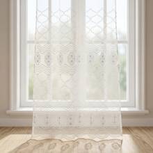 1pc Pure White Segmented European Diamond Pattern Embroidered Semi-Sheer Curtain, Minimalist French Country Style Polyester Long Grommet Sheer, Wavy Lace Heavy Embroidery, Soft Light-Filtering Dust-Proof Partition Gauze, Suitable For Home Decor, Bedroom, Balcony, Living Room All-Season Daily Decoration - Multicolor - View 9