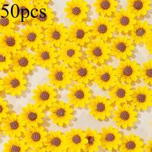 50/100 piezas Adornos de resina con forma de girasol - Adornos de flores de resina adecuados para pinzas para el cabello, fundas de teléfono, zapatos, bolsos y varios proyectos de manualidades DIY. - Amarillo - Ver 12