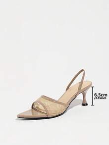 Women's Elegant Lace Mesh Mule Sandals, Classic Sexy Wide Strap Pointed Toe Open Toe Elastic Band Kitten Heel Wine Glass Low Heel Shoes, Spring Summer Fashion Night Party Runway Casual Home Outdoor Shopping Travel Avant-Garde Office Commute Slip-On Back Strap Sandals, High-End Texture Mirror Skin-Friendly Hollow Mesh Lace Texture Avant-Garde Elegant Warm Versatile Khaki Women's Shoes Ramadan High Heel Sandals - Khaki - View 9