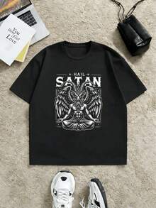 T-shirt no ir pour ho m me, imprimé gothique, 100 % coton, coupe décontractée, respirant, style hip-hop, design graphique - Noir - Voir 2