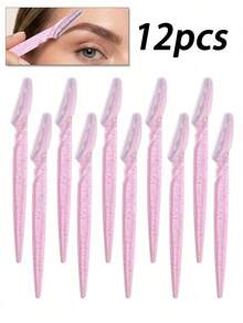 60/30/24/12/6/1pcs Pink Glitter Women's Facial Exfoliating Razor Set, Includes Storage Box, Eyebrow Razor And Facial Razor, Unisex Facial Razor, Long Handle Blade With Precision Guard, Women's Beauty Tool - Pink - View 15