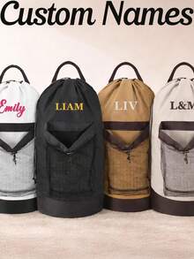 Mochila bolsa de lavandería con estampado de letra, bolsa de lavandería personalizada con inicial, mochila de lavandería para dormitorio universitario, regalo de graduación para estudiantes - Multicolor - Ver 2