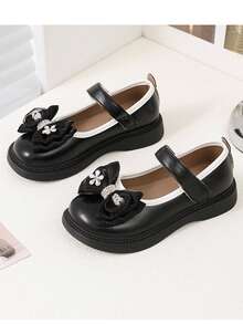 Soft Breathable Little Girls' Daily Shoes, Decorated With Lace Bows And Rhinestones - Black - View 5