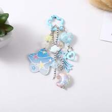 1pc Cute Iridescent Resin Star Keychain, Mixed Color Beads Floral Round Ring Heart Moon Pendant Bag Charm, Cute Teen Backpack Accessory Christmas Gift - Multicolor - View 4