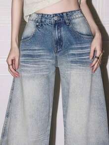 Popular, Water Washing, Design Sense, Wiping The Floor, Jeans, Woman, Back Pocket, Embroidery, Design, Relaxed, High Waist, Part-Time Job, Wiping The Floor, Trousers Book - AA - View 1